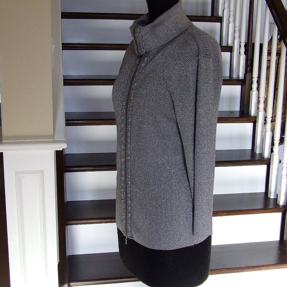 Sweet Nygard Grey Silver Metallic Cardigan Sweater XL - Picture 3 of 9